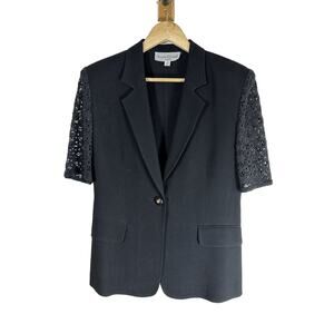 VINTAGE 90's Louis Feraud‎ Crochet Elbow Sleeve Blazer size XS
